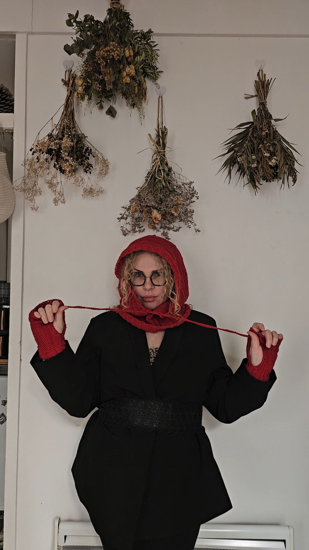 Balaclava + mitaines rouge cachemire - 80€