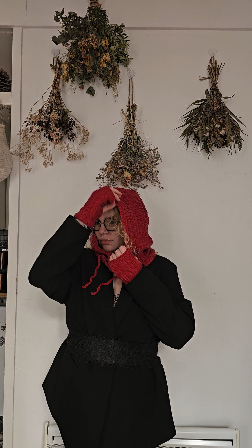 Balaclava + mitaines rouge cachemire - 80€