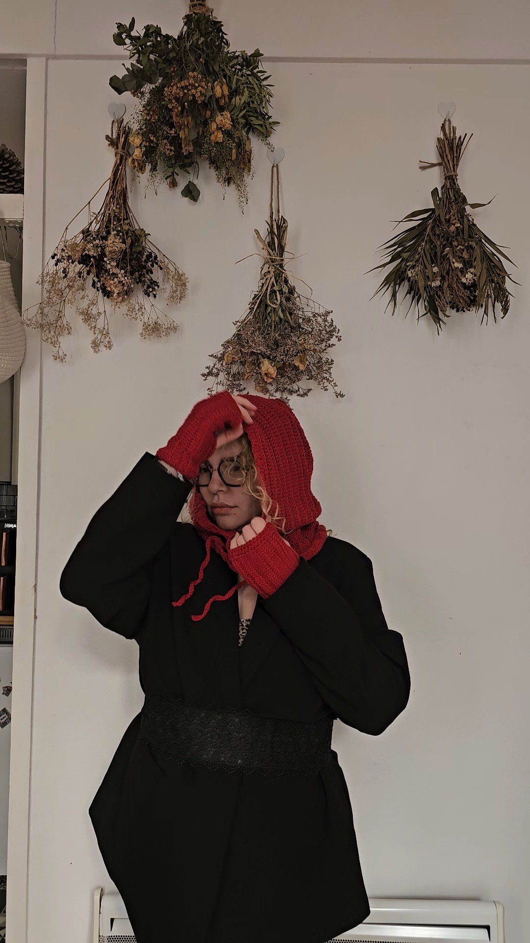 Balaclava + mitaines rouge cachemire - 80€